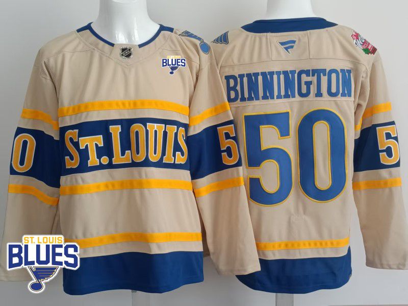 Men St.Louis Blues 50 Binnington Cream 2025 Fanatics Home Premium NHL Jersey